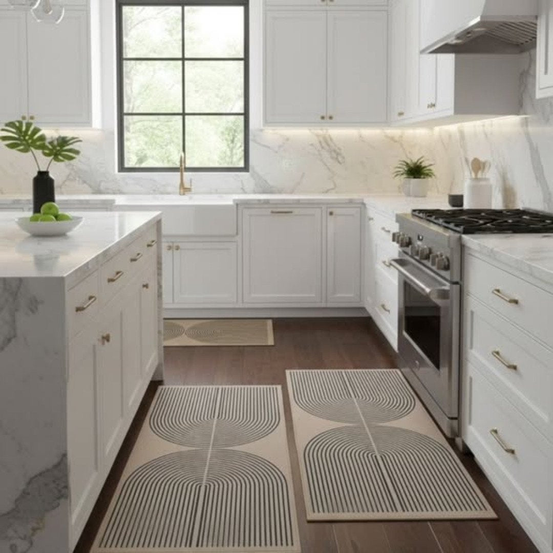 2pcs Geometric Heavy Duty Wide Kitchen Floor Mats Set