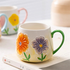 Hand-Painted Embossed Flower Mug