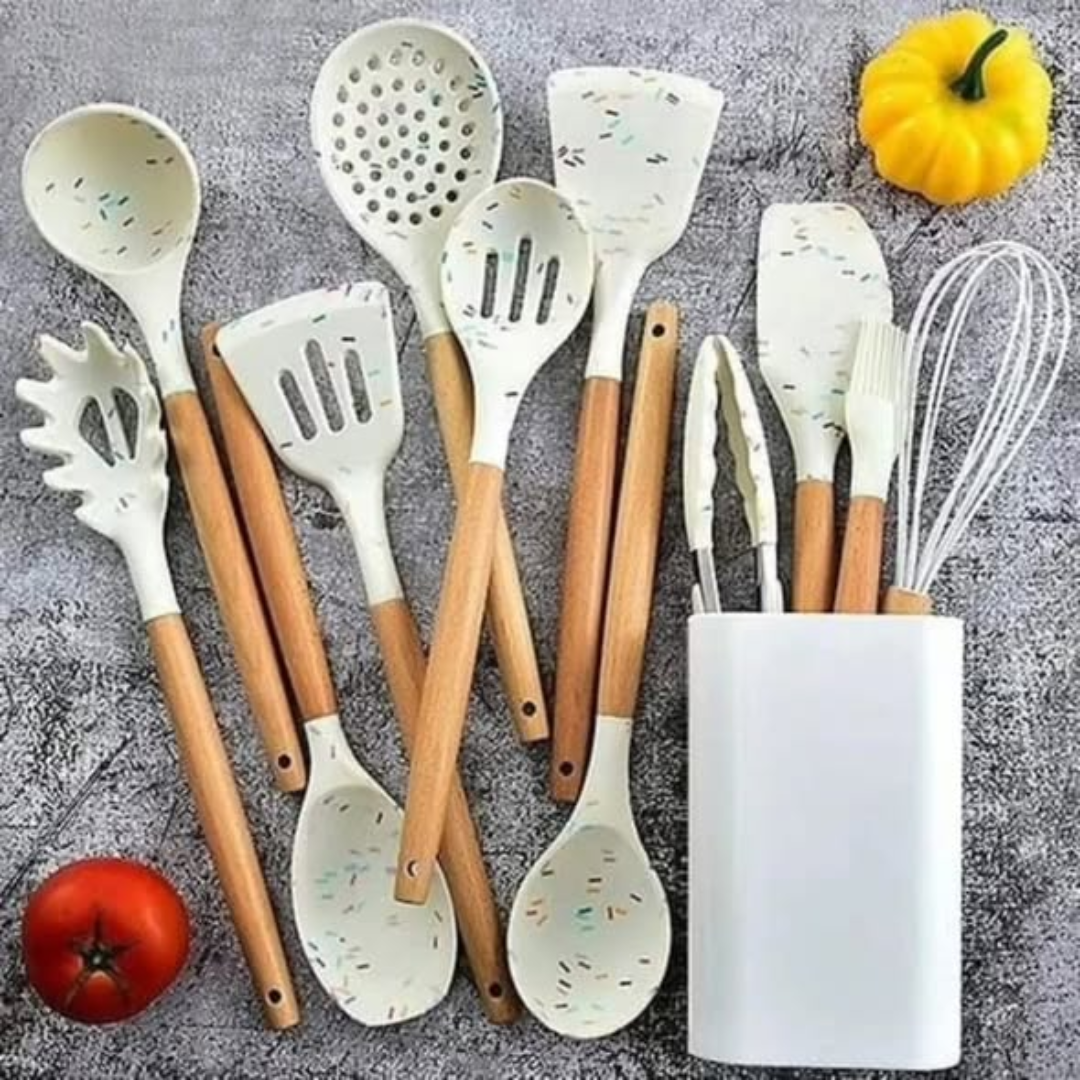 White marble silicone spoon set