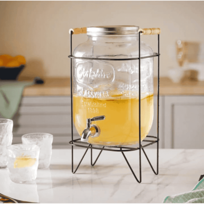 Glass Juice Dispenser with Metallic Stand