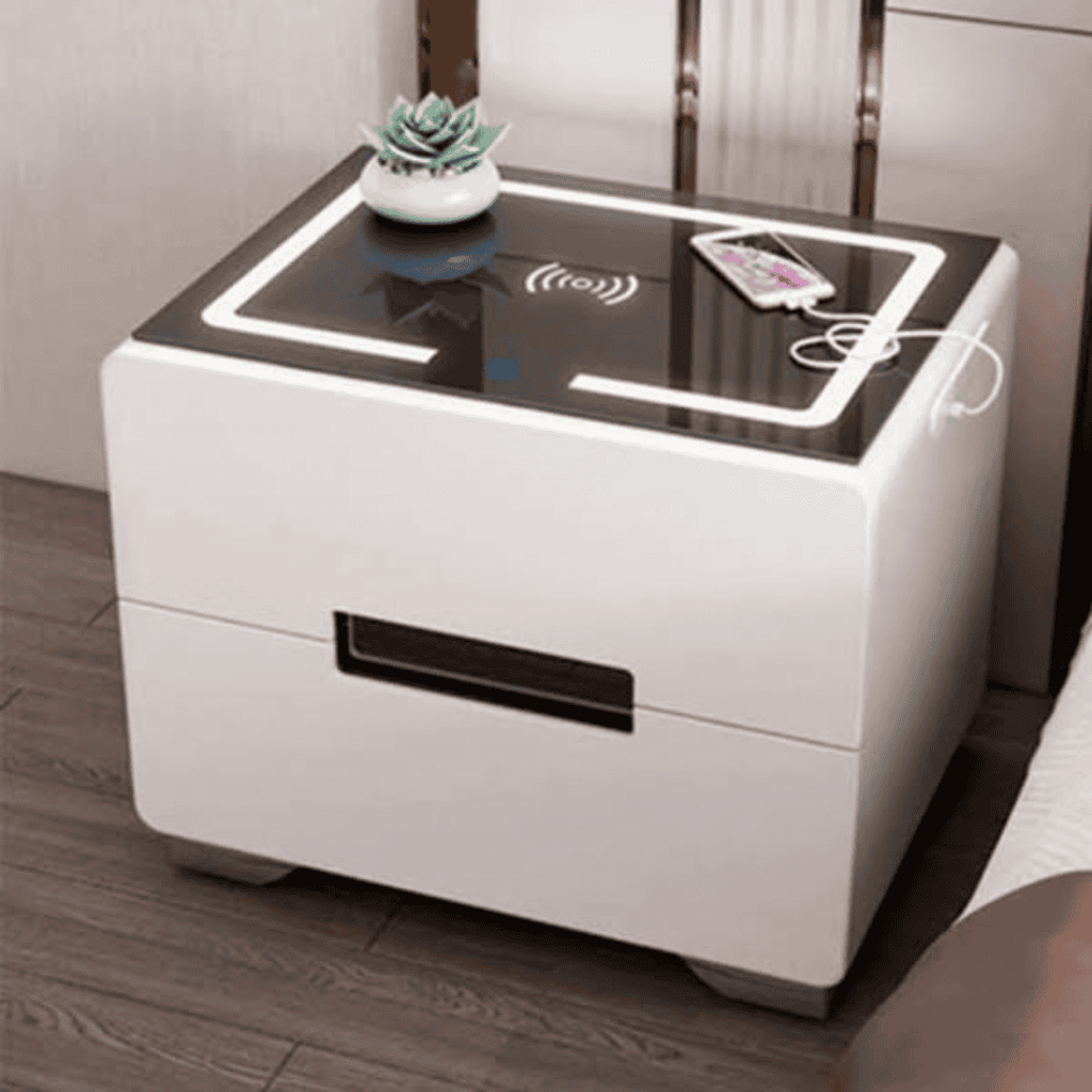Bedside Table with LED Lighting and Smart Charging Interface