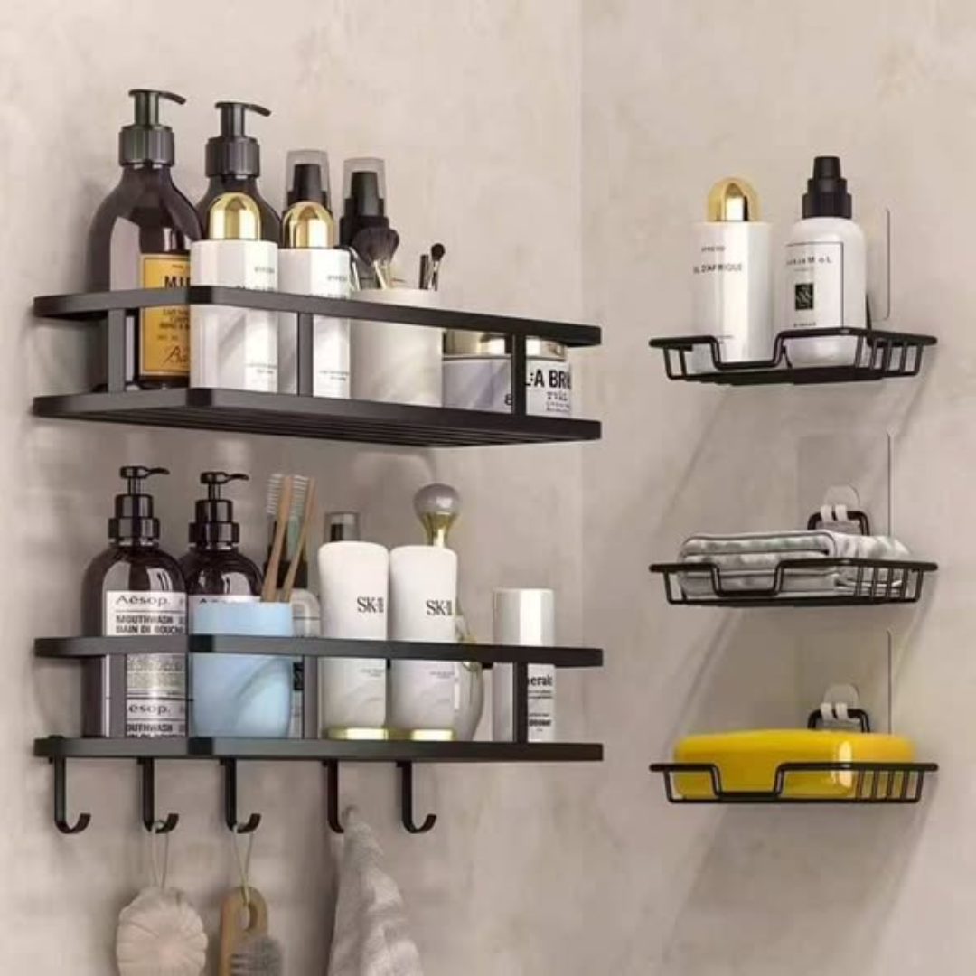 Punch-Free Wall Mounted Bathroom Rack set