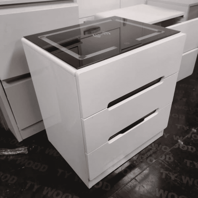 Bedside Table with LED Lighting and Smart Charging Interface