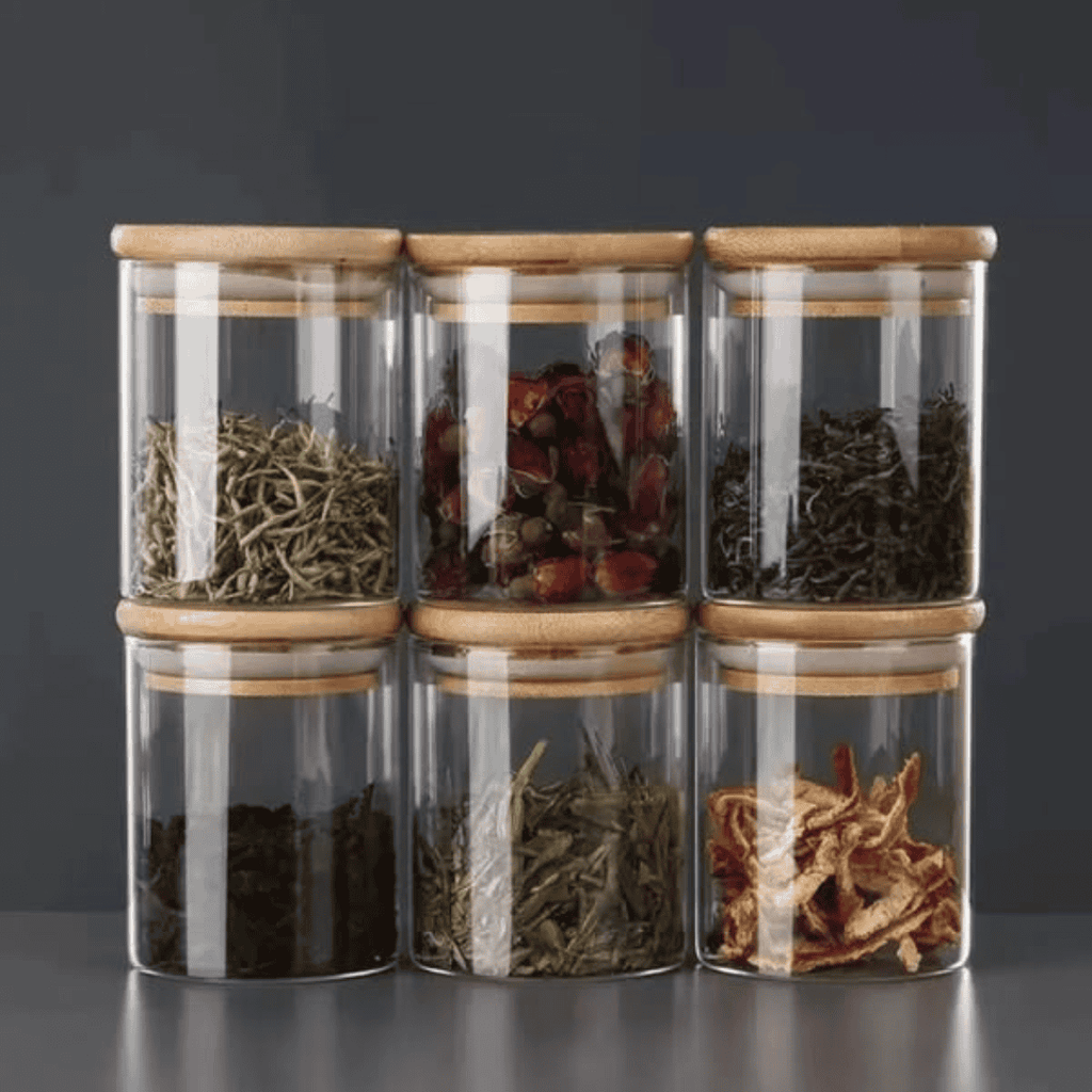 6-Pack Round Glass Jars with Bamboo Lid and Spoon