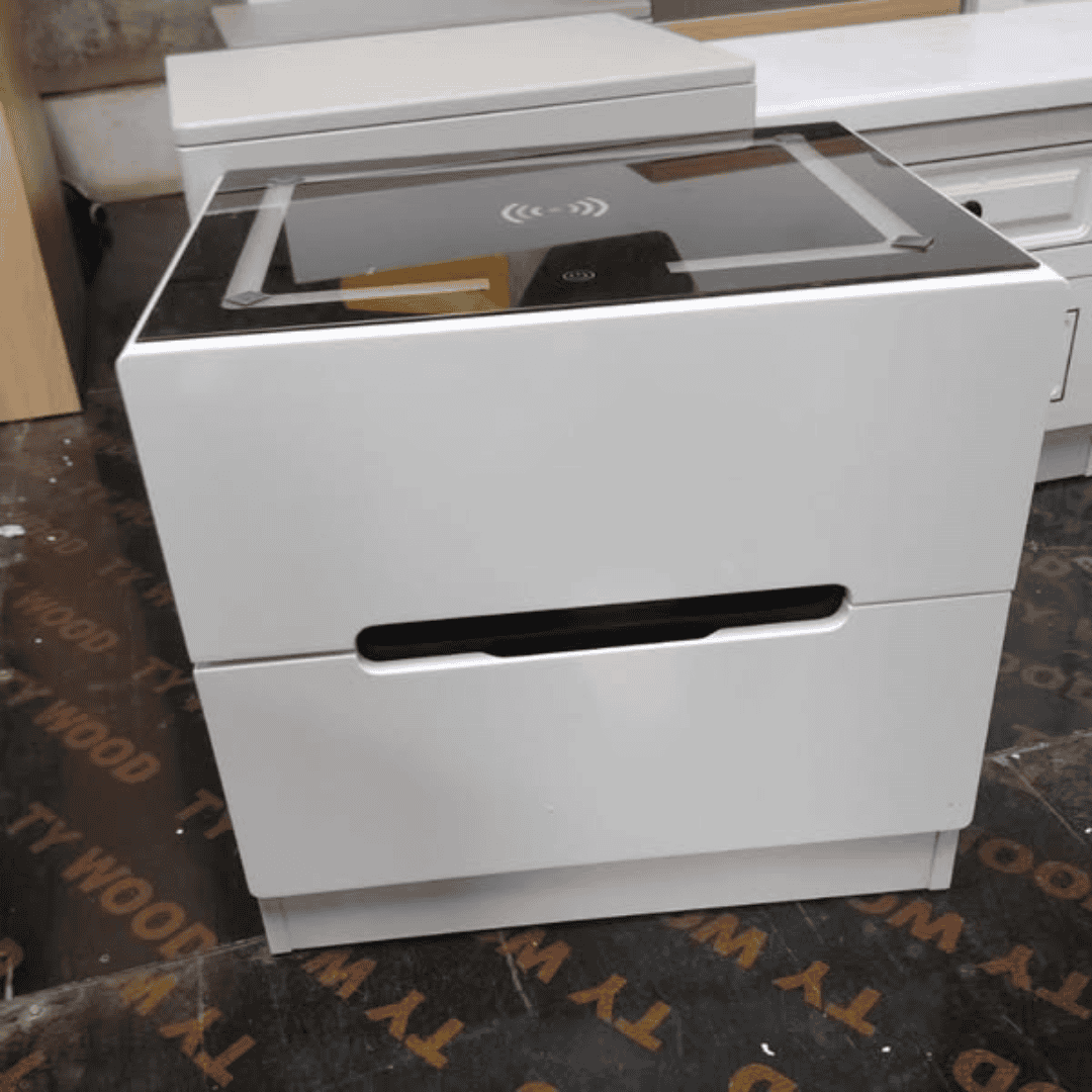 Bedside Table with LED Lighting and Smart Charging Interface