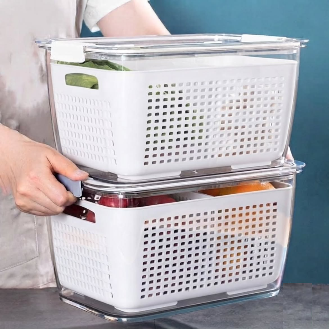 2pc Double Layer Refrigerator Freshness Storage Box Set