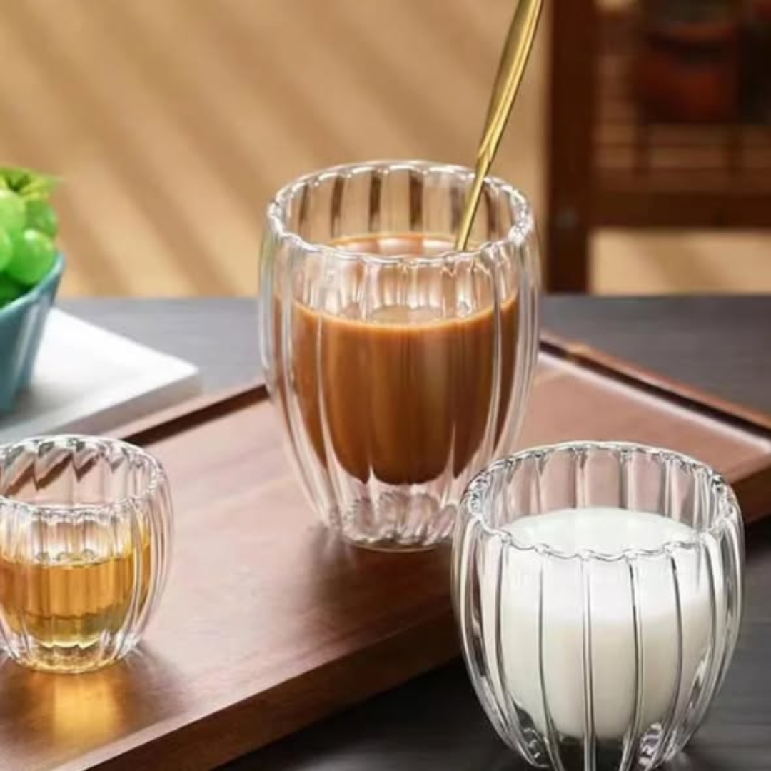 Stripe Double Wall Glass Mug
