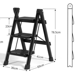 3-Step Black Foldable Ladder