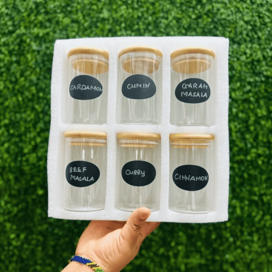 6-Pack Round Glass Jars with Bamboo Lid and Spoon