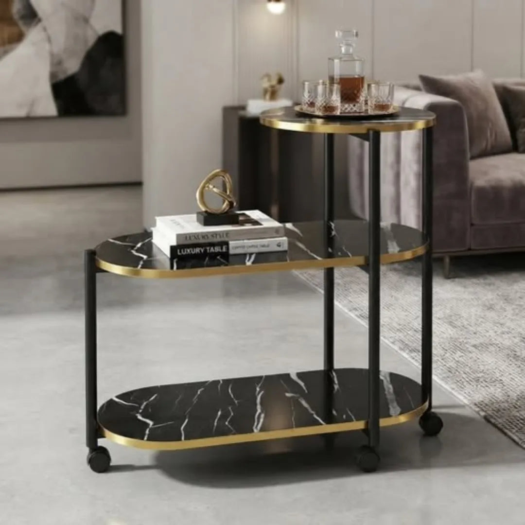 3 layer 2 Oval Round Top Trolley Rack Table