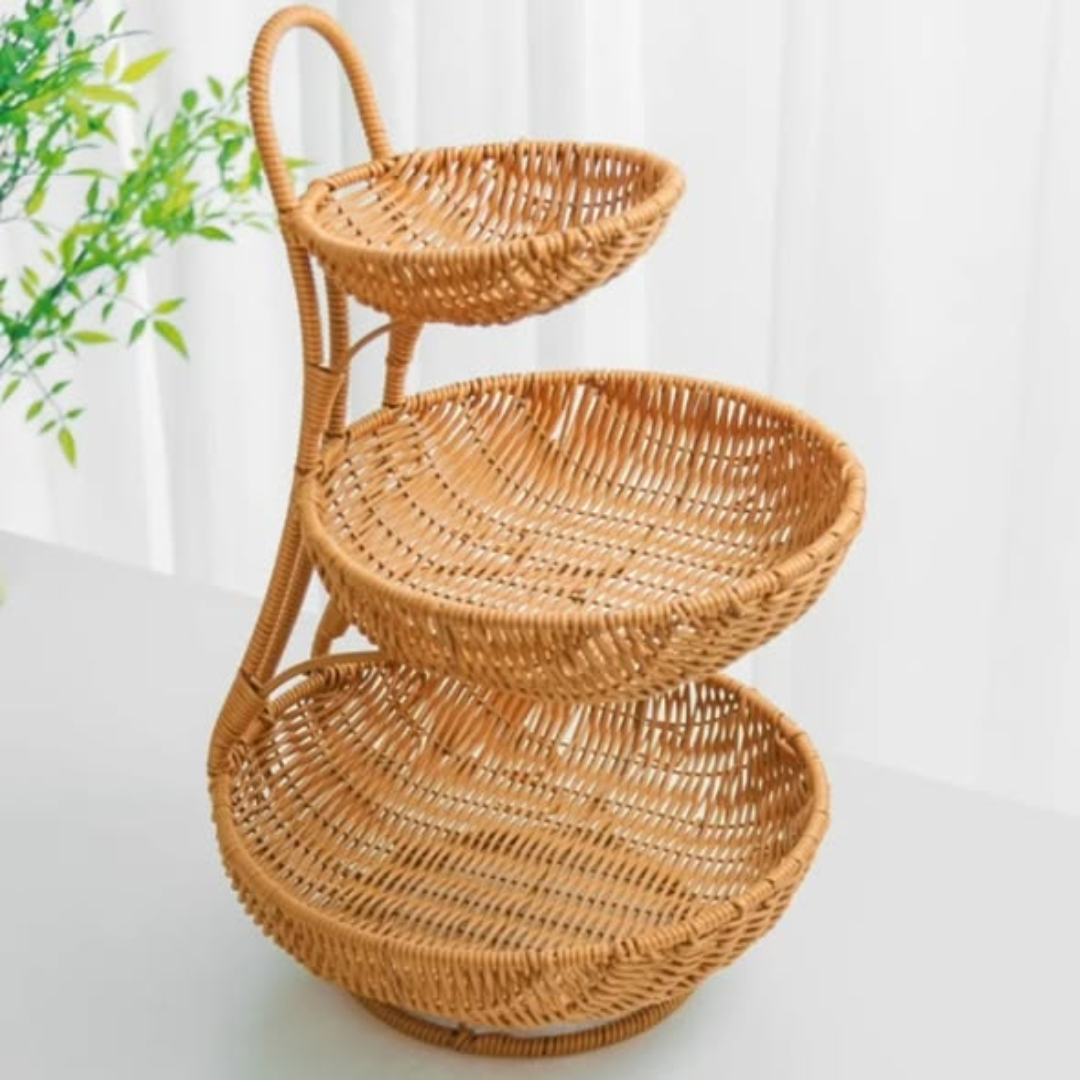 3 tier Handmade unique rattan fruit rack