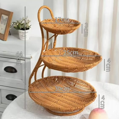 3 tier Handmade unique rattan fruit rack