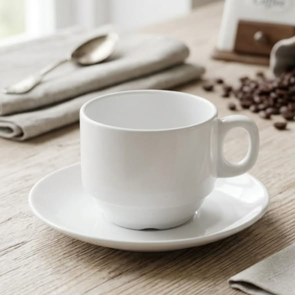 240ml 6Pcs Ceramic Stackable Cup With Handle and Saucer Set