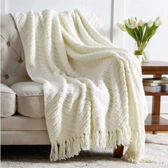 Nordic sofa cover cotton knitted with tassel end