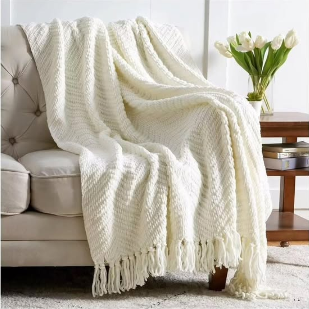 Nordic sofa cover cotton knitted with tassel end