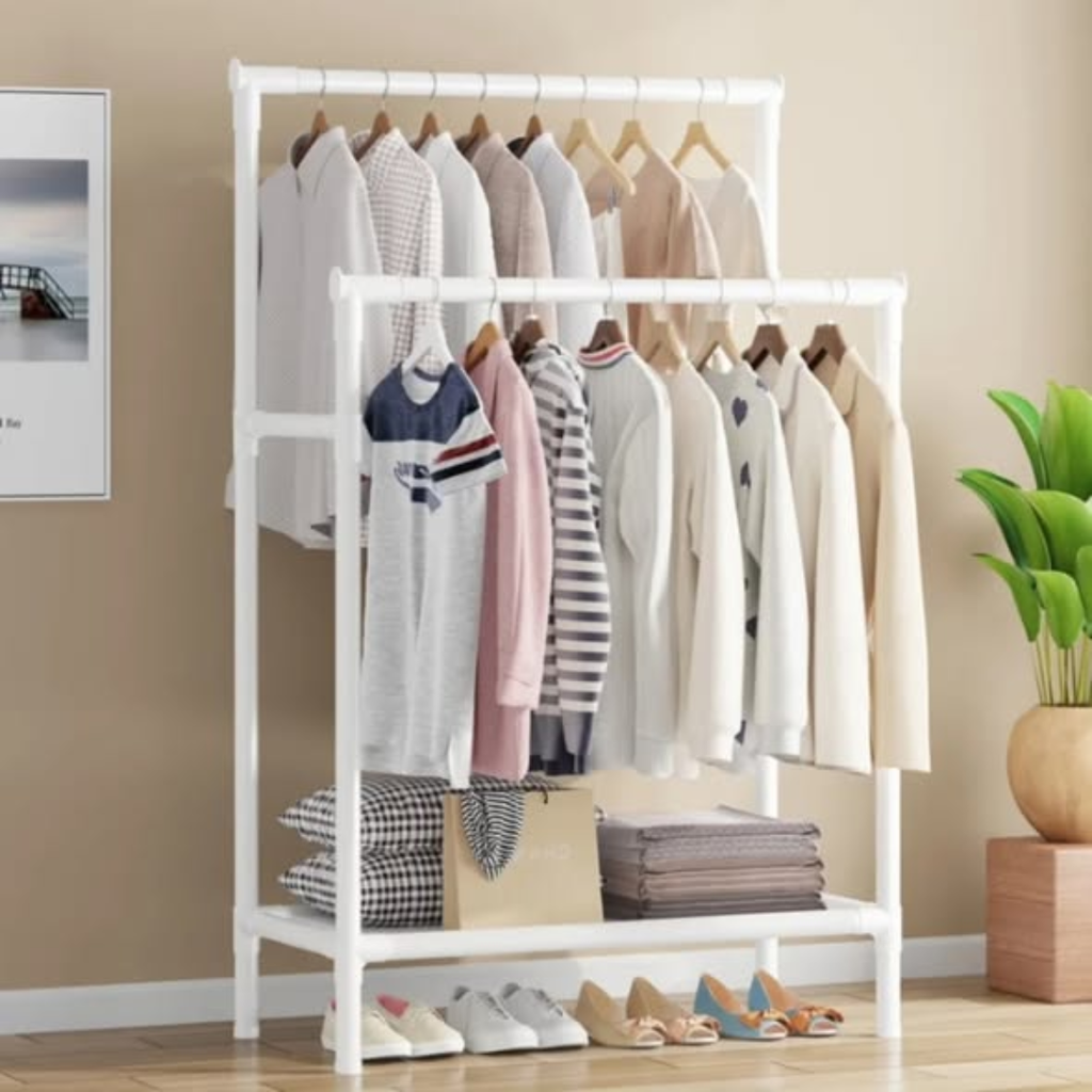 Double Pole Floor Clothes Rack