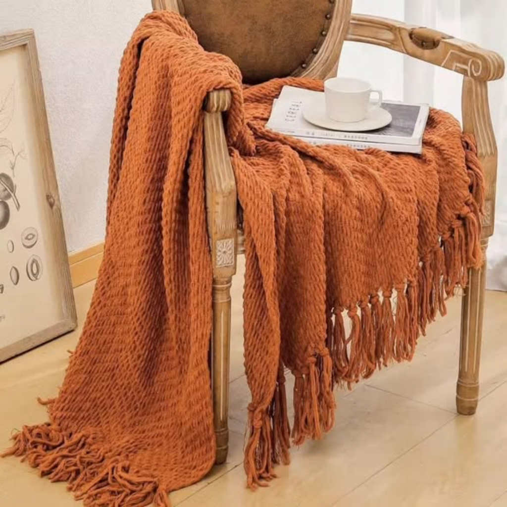 Nordic sofa cover cotton knitted with tassel end
