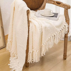 Nordic sofa cover cotton knitted with tassel end