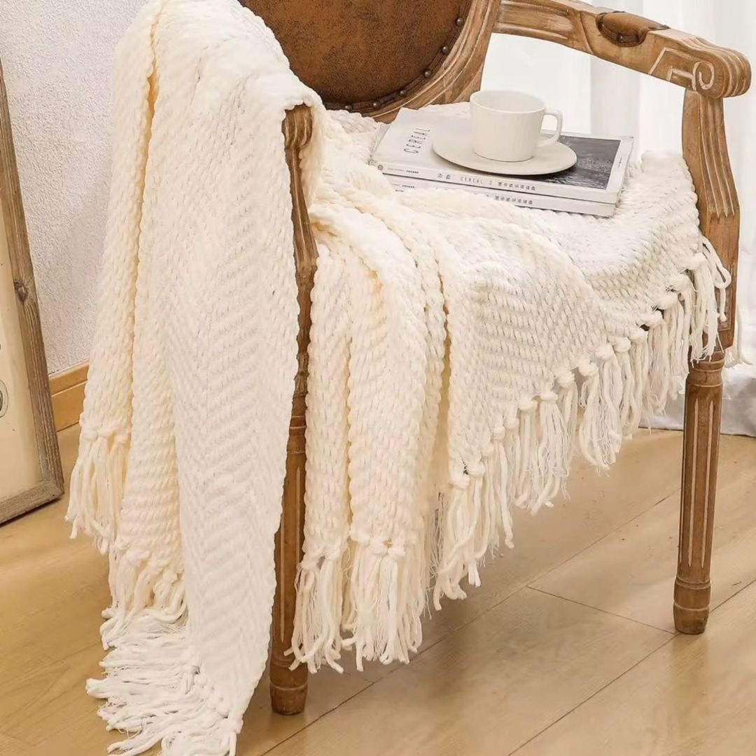 Nordic sofa cover cotton knitted with tassel end