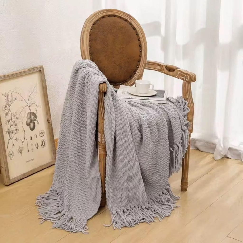 Nordic sofa cover cotton knitted with tassel end