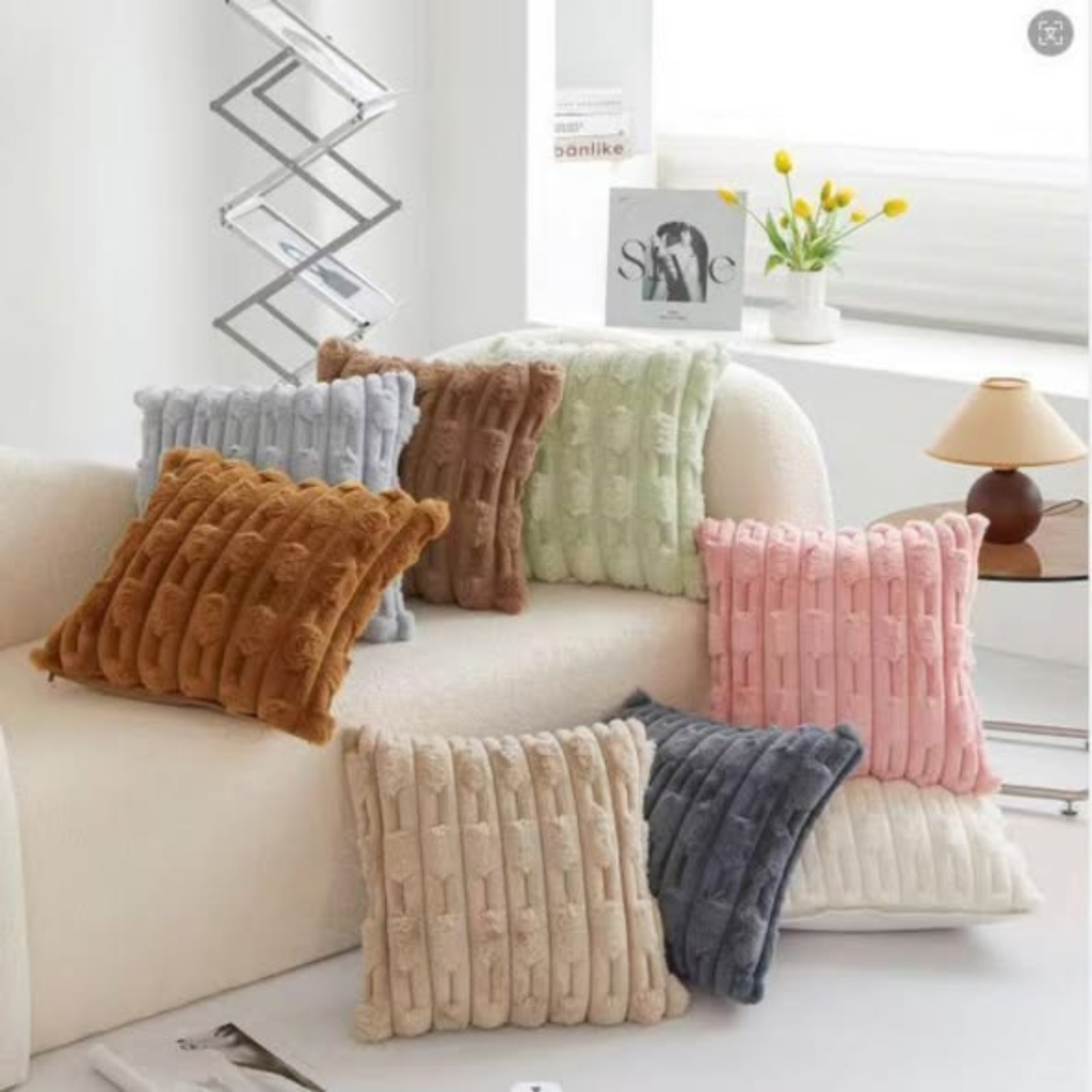 Ribbed Rabbit Fur Cushion