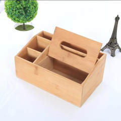 Multifunctional Bamboo Desktop Organizer / Tissue Box