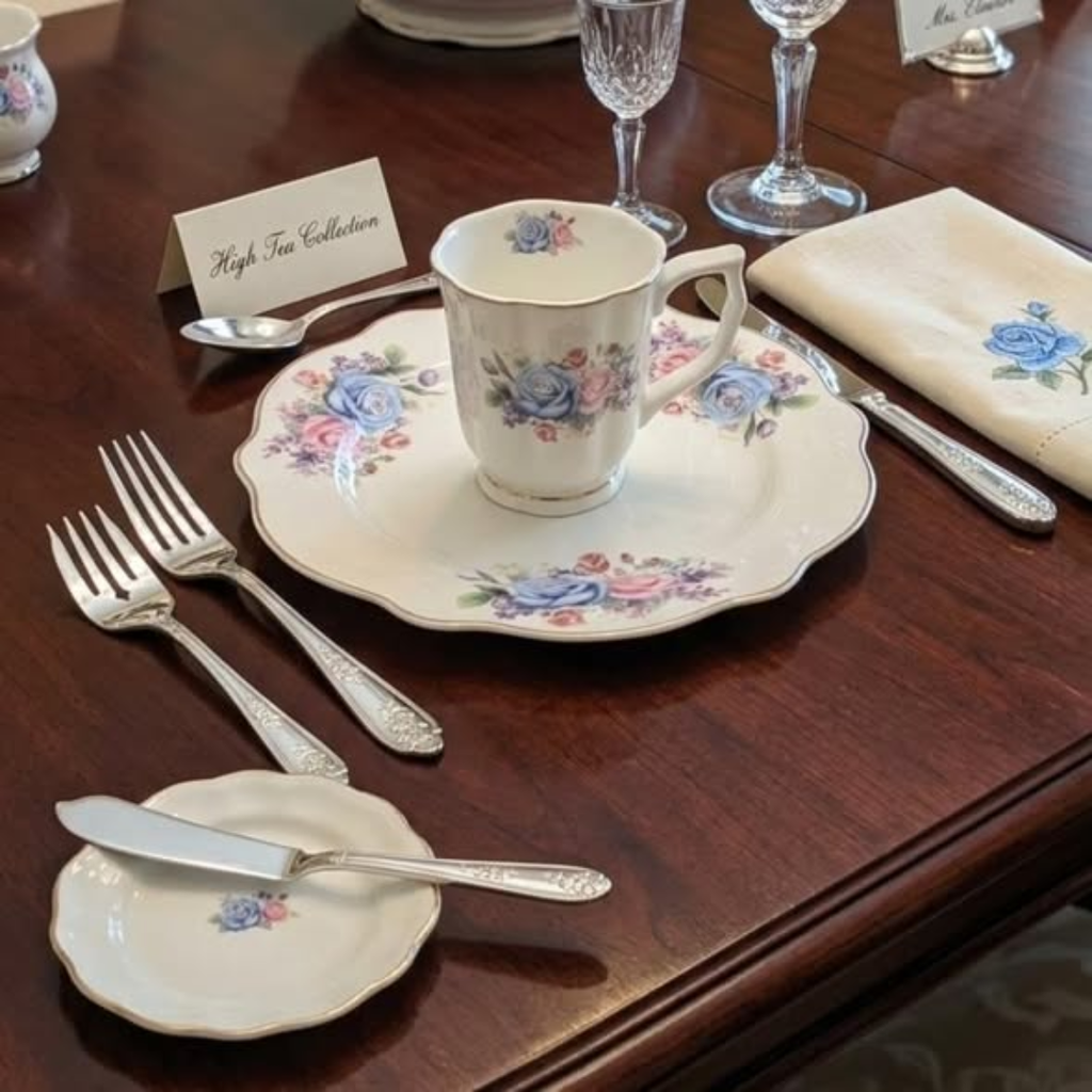 12pc Vintage Floral Set with Gold Rim