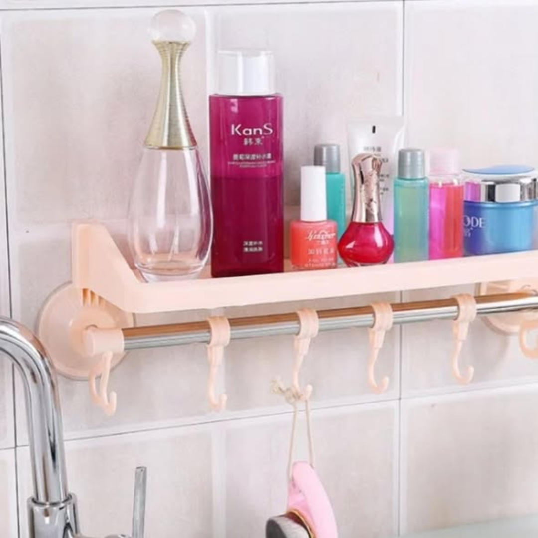 Shelves and Hook Suction Bathroom Hanger
