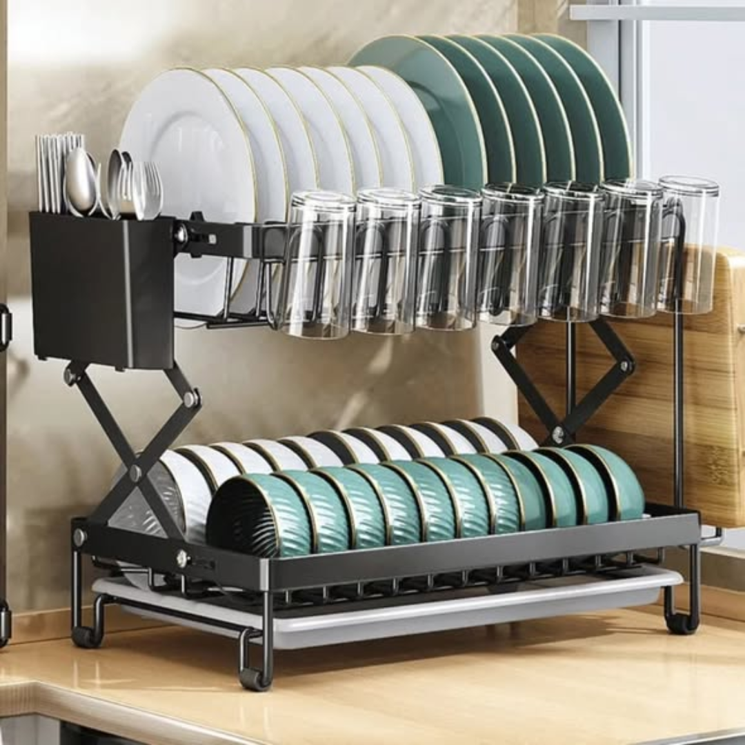 2 Tier Dish Rack With Cutlery Holder / Chop Board Holder