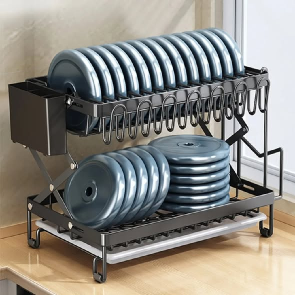 2 Tier Dish Rack With Cutlery Holder / Chop Board Holder