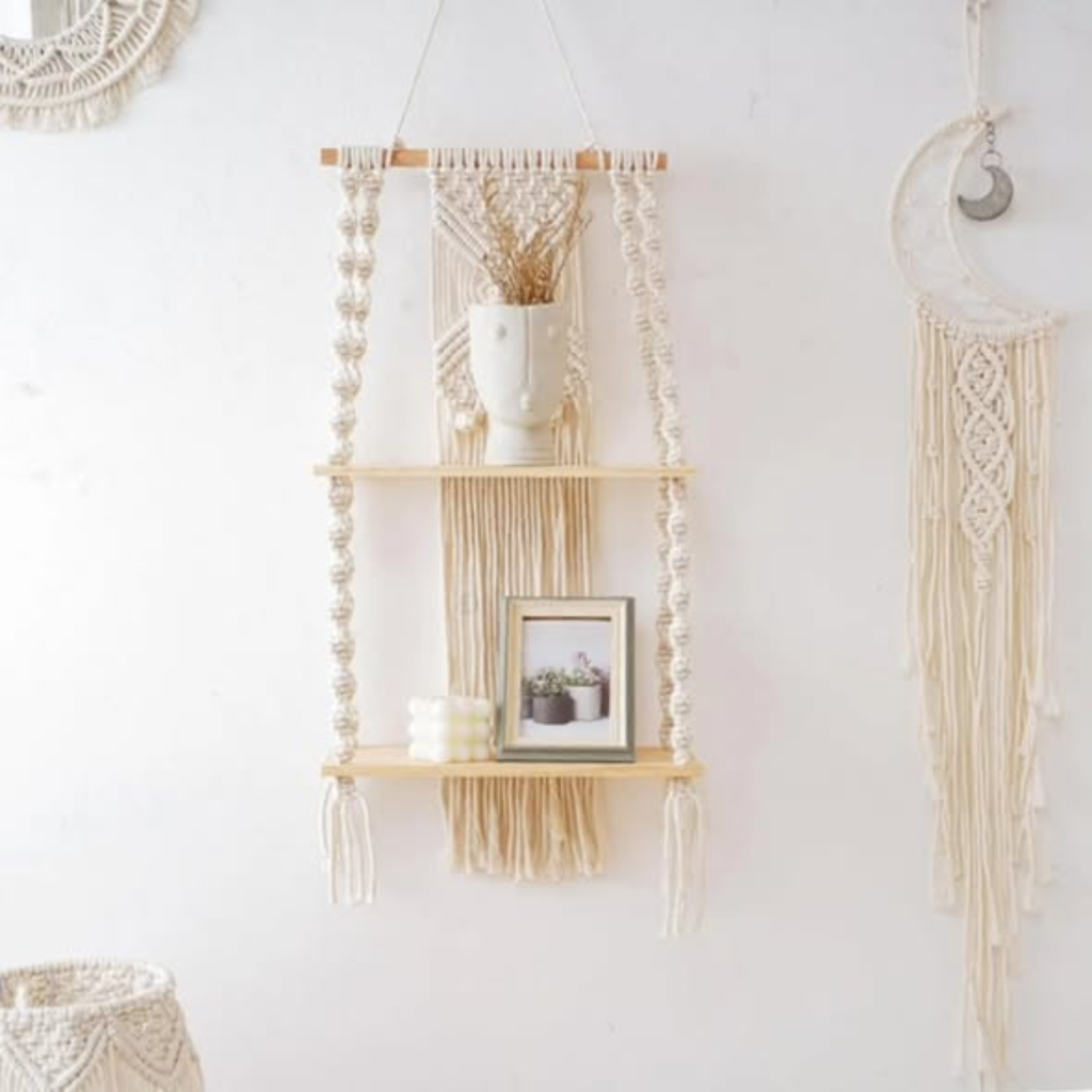 2 Tier Bohemian Wall Hanging Floating Shelves