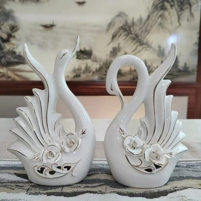2pcs Ceramic Couple Swan Ornament