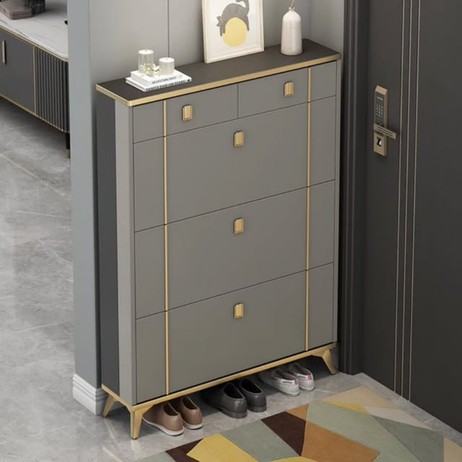 Bucket Flip Shoe Cabinet with Gold Details