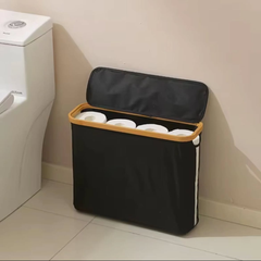 Toilet Paper Basket Organizer with Bamboo Lid