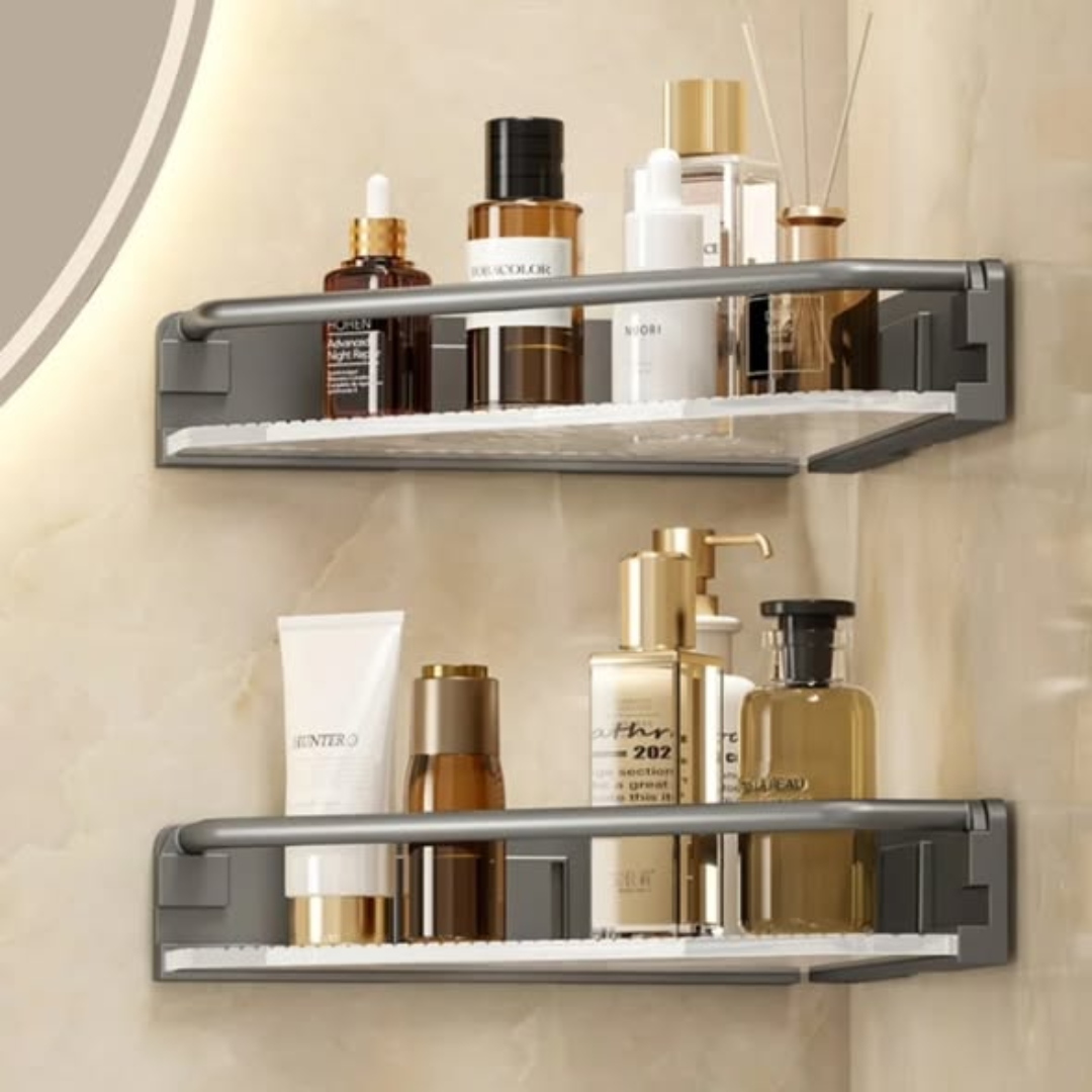 Corner bathroom shower candy shelf