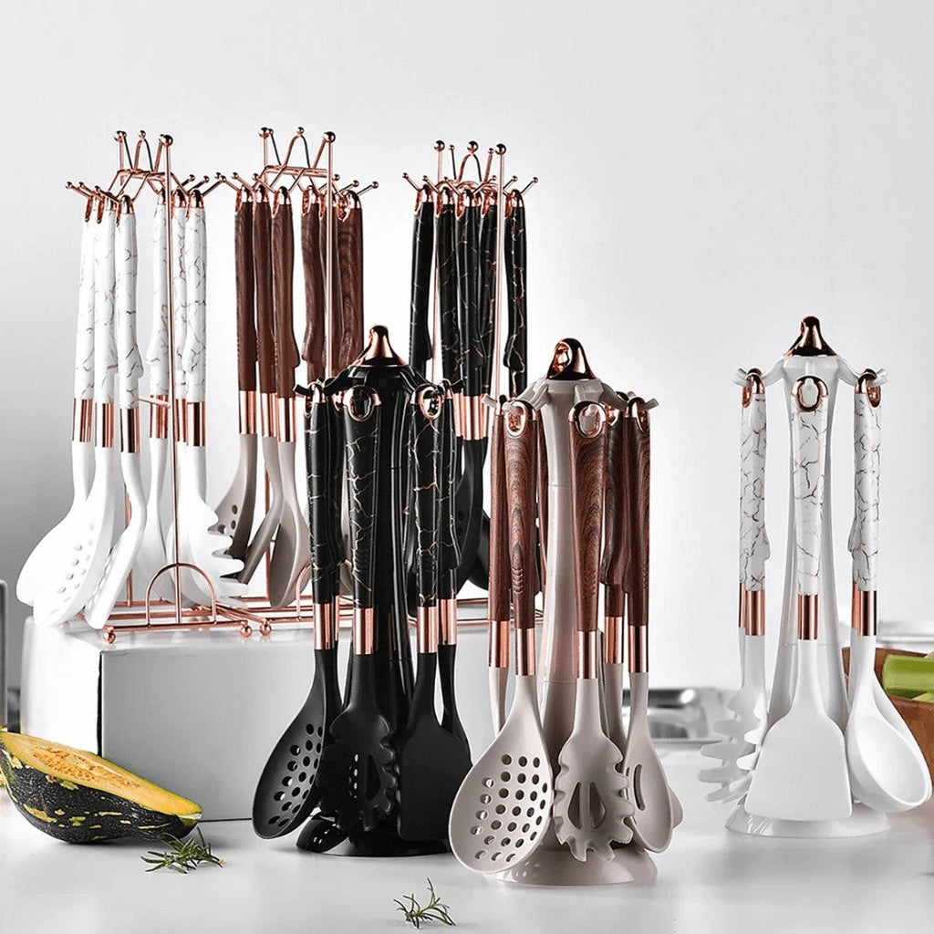 7-Piece Marble Pattern Silicone Cooking Utensil Set