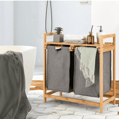 Laundry Sorter 2 in 1 Mounted on Bamboo Stand
