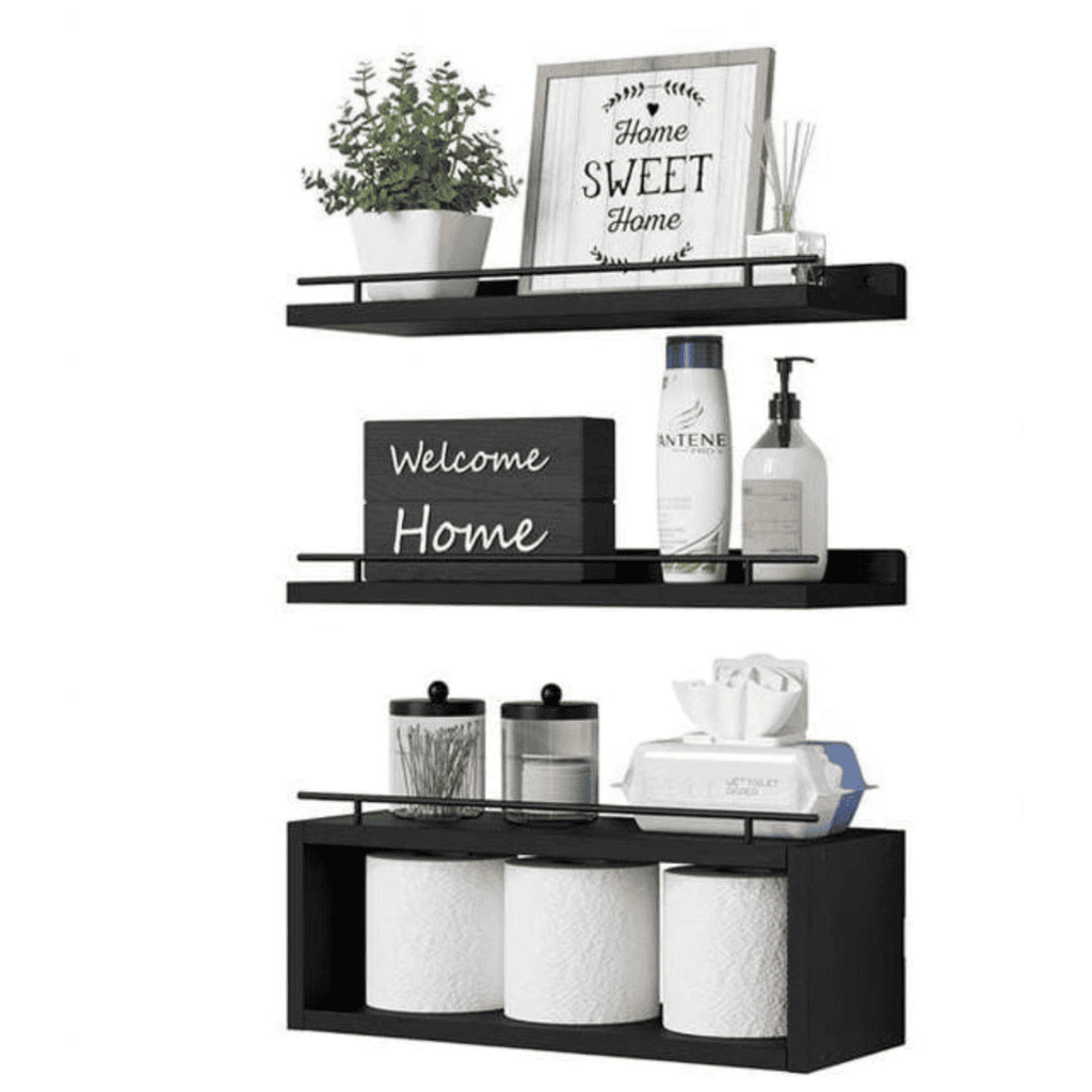 3 Tier Solid Pine Wood Bathroom Floating Shelves