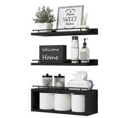 3 Tier Solid Pine Wood Bathroom Floating Shelves