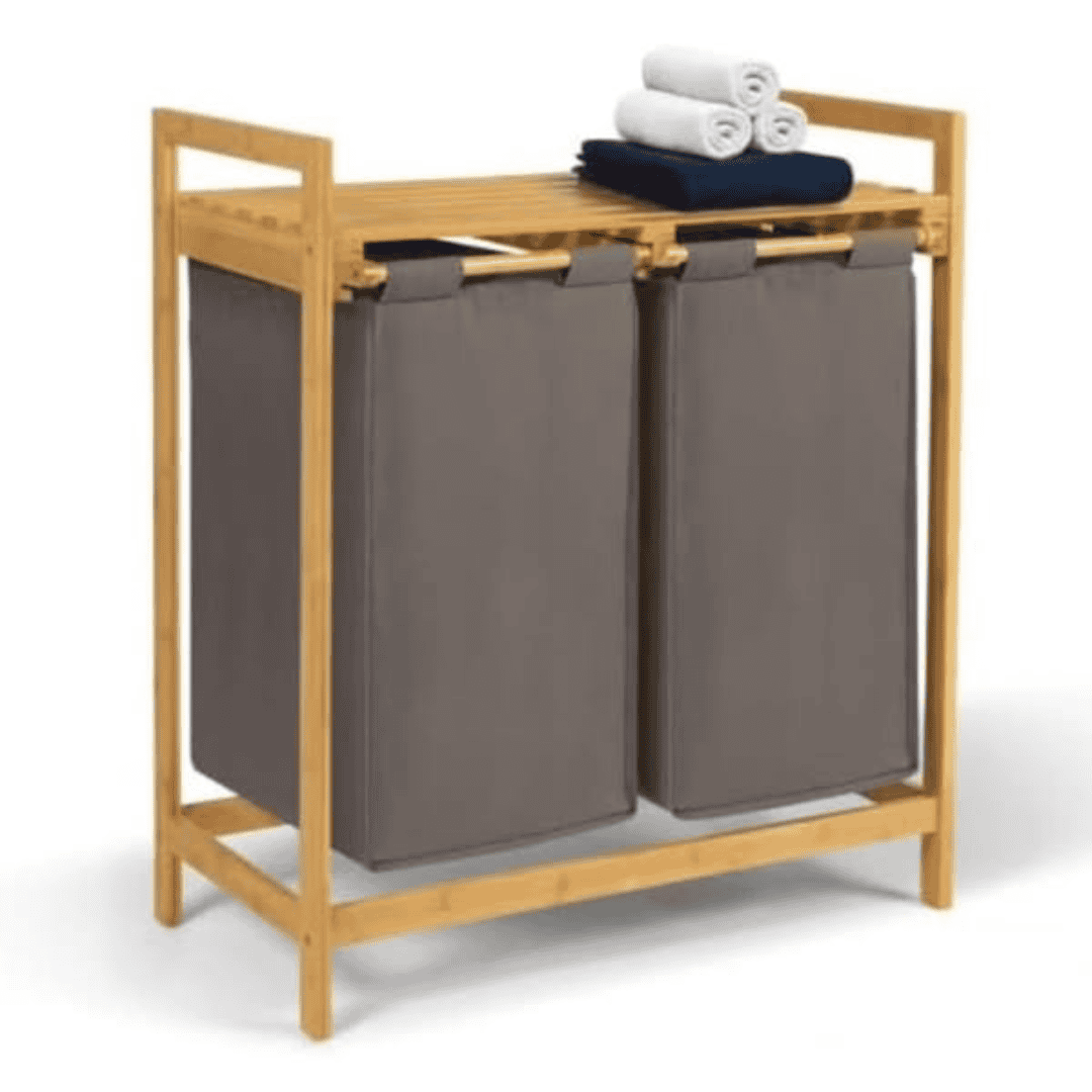 Laundry Sorter 2 in 1 Mounted on Bamboo Stand