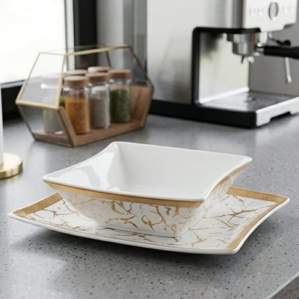 Marble Channel Bowl and Saucer