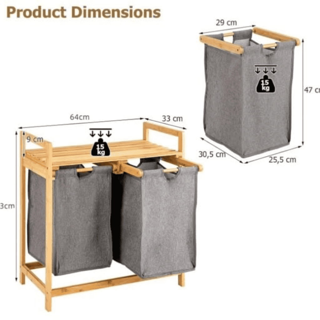 Laundry Sorter 2 in 1 Mounted on Bamboo Stand