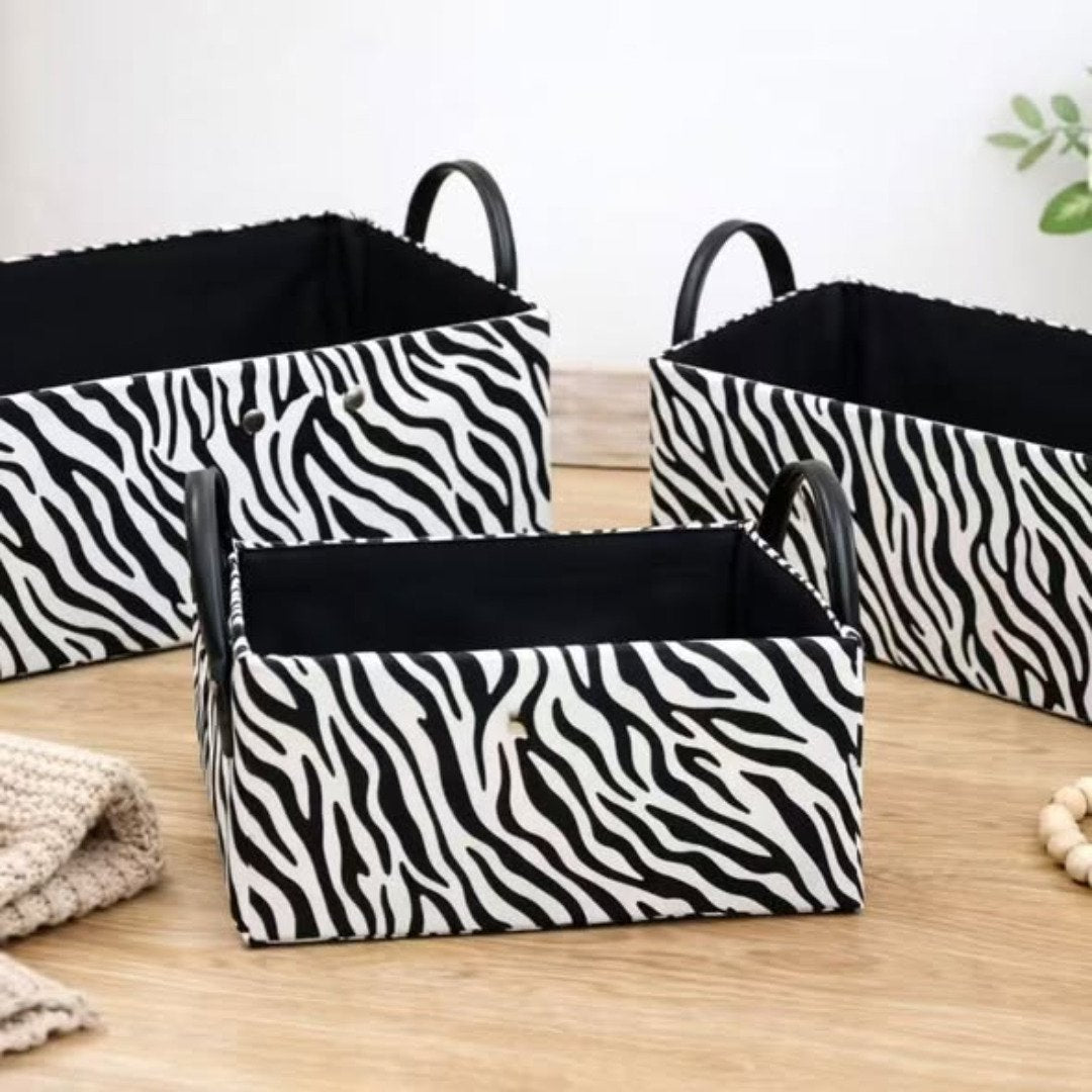 3 Piece Stylish Zebra and Cow Print Storage Baskets