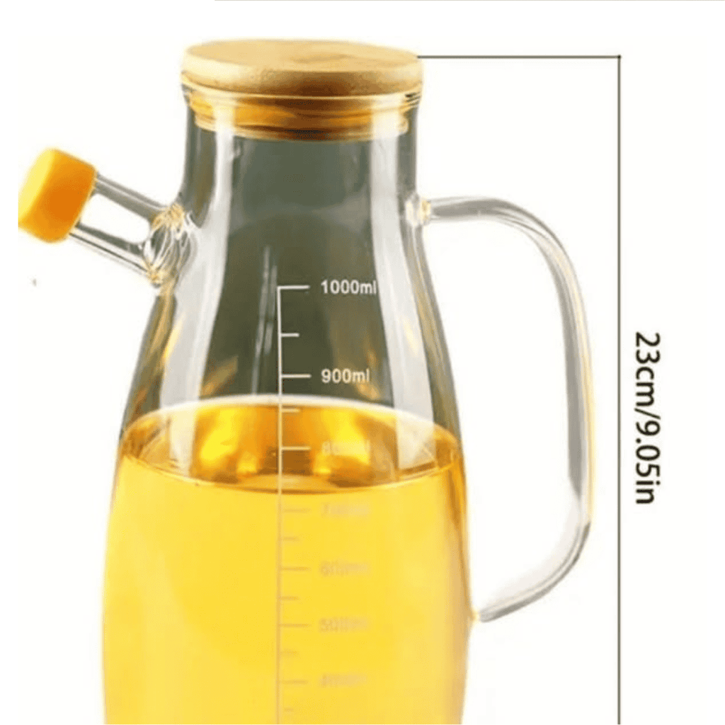 1L Glass Oil Dispenser with Handle and Bamboo Lid