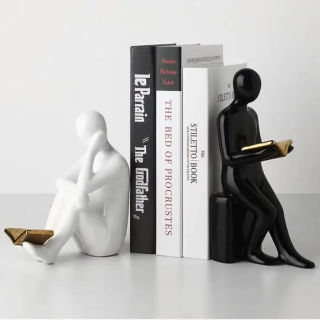 Ceramic bookends reader shape sculptures