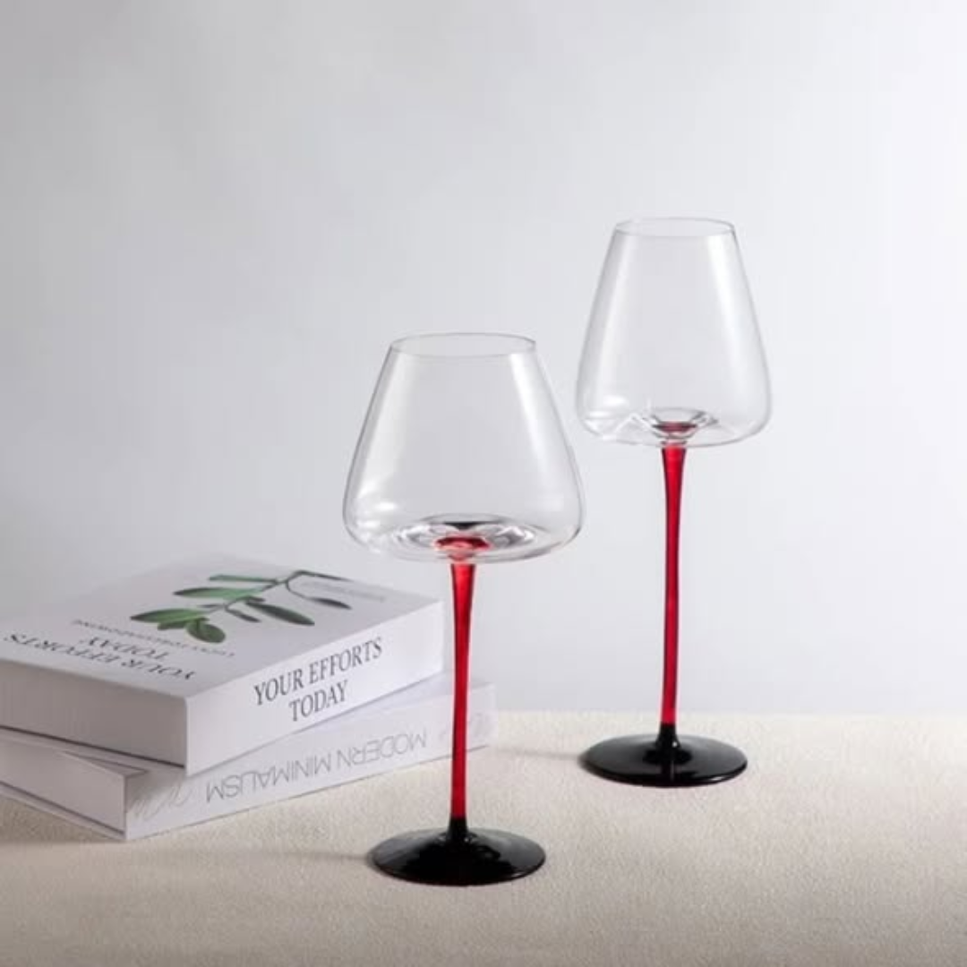 Red stem goblet wine glass