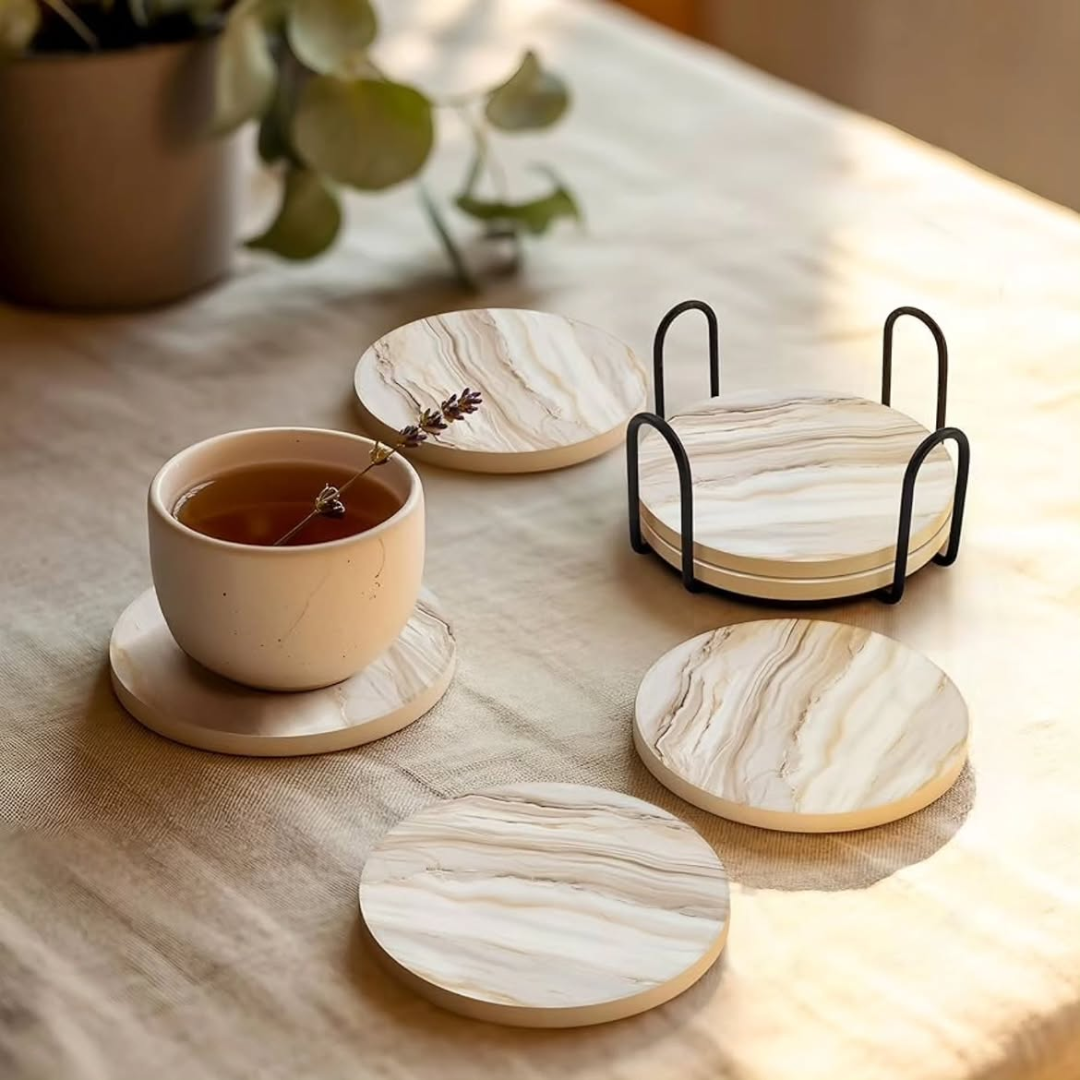 6pcs Marble Style Ceramic Coasters
