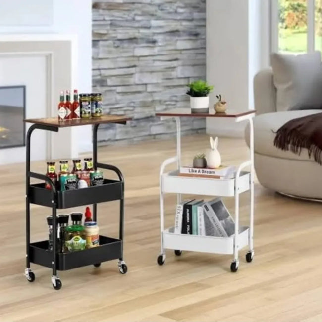 Wooden Top Double Mesh Trays Trolley