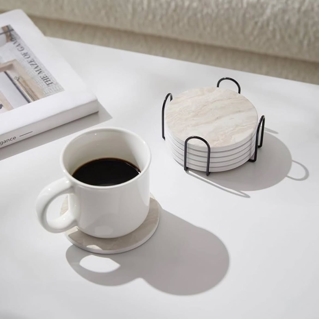 6pcs Marble Style Ceramic Coasters
