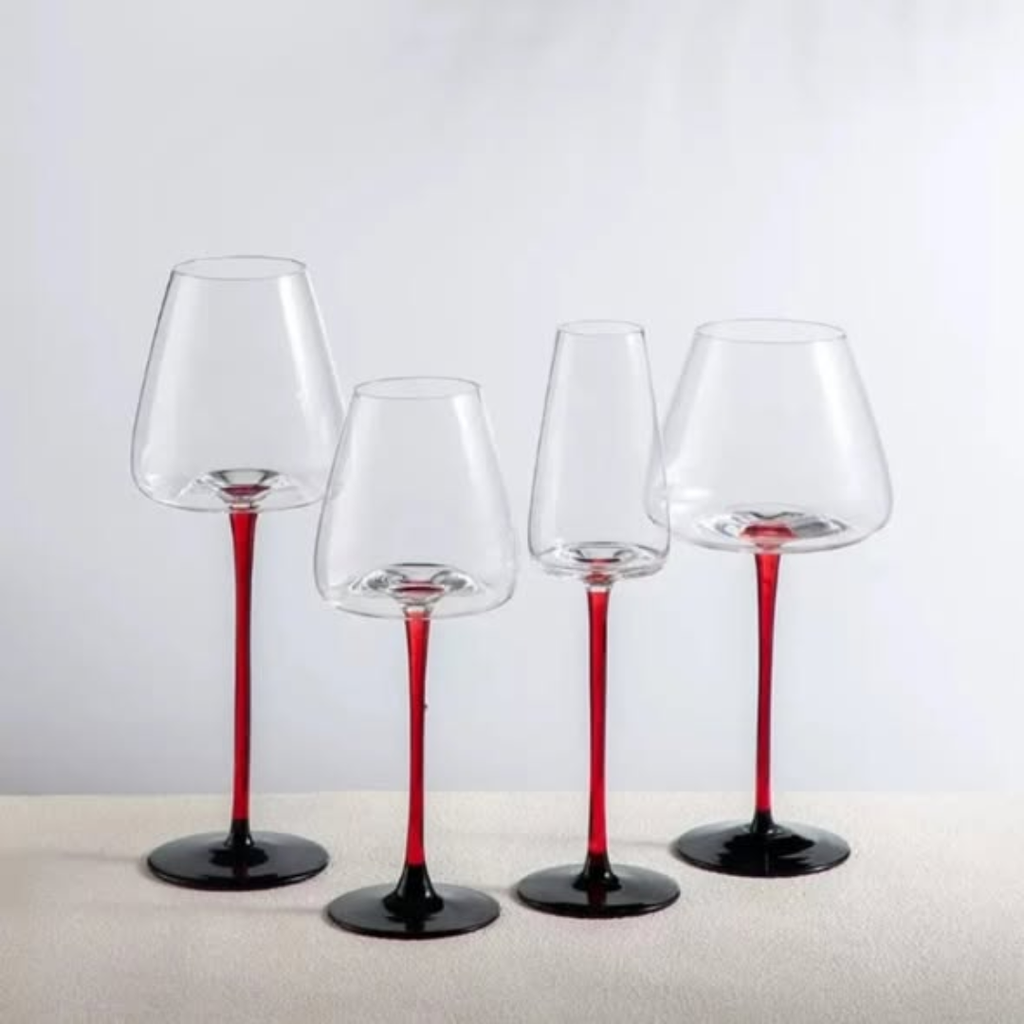 Red stem goblet wine glass